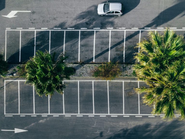 Aerial view of empty parking lots in Italy.