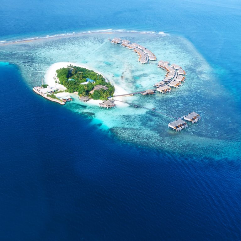 Atolls and islands in Maldives from aerial view